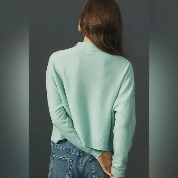 Anthropologie Pilcro 100% Cashmere Alani Mock Neck Sweater Mint Seafoam Green XS - Picture 2 of 9
